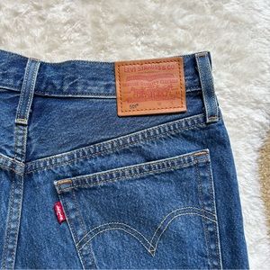 Levi’s Mid Blue Wash Button Fly Cut-Off Jean Shorts High Waist